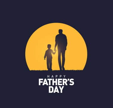 Babalar Günü konsept vektör geçmişiniz kutlu olsun. Babalar Günü 'nüz kutlu olsun ve macera arka planında baba ve çocuğun silueti. Babalar günün kutlu olsun mesajıyla baba oğul.