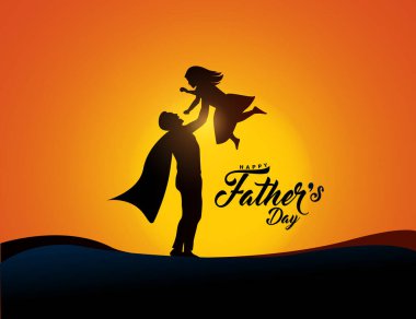 Babalar Günü konsept vektör geçmişiniz kutlu olsun. Babalar Günü 'nüz kutlu olsun ve macera arka planında baba ve çocuğun silueti. Babalar günün kutlu olsun mesajıyla baba oğul.