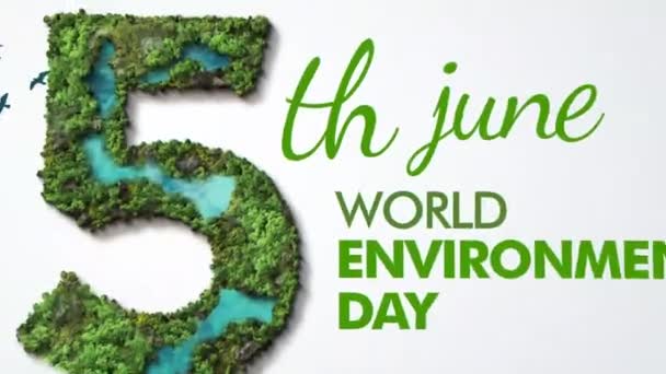 世界環境デー2024 3Dコンセプト 幸せな環境の日 6月5日 環境デーテキスト3D背景イラスト付きワールドマップ — ストック動画