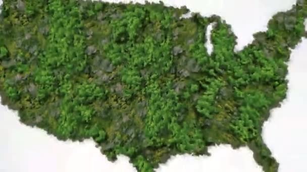 Realistic Green Map United States America Inglés Bosque Forma Árbol — Vídeos de Stock