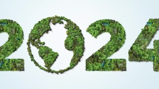 Ευτυχισμένο Νέο Έτος 2024 Πράσινη Ανακύκλωση Και Σώσει Τον Πλανήτη — Αρχείο Βίντεο