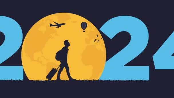 ハッピーニューイヤー2024 旅行や観光のコンセプト 世界観光2024年 2024 新しい年のビデオ — ストック動画