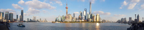 shanghai skyline panorama view background, Pudong financial center with Huangpu river, China.