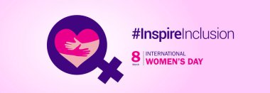Uluslararası Kadınlar Günü konsept posteri. Kadın imza geçmişi. 2024 Kadın Günü kampanya teması- # InspireInclusion