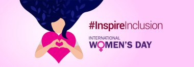Uluslararası Kadınlar Günü konsept posteri. Kadın imza geçmişi. 2024 Kadın Günü kampanya teması- # InspireInclusion