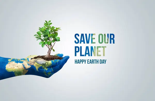 Planet vs. Plastics , Earth day 2024 concept 3d tree background. Ecology concept. Design with globe map drawing and leaves isolated on white background.