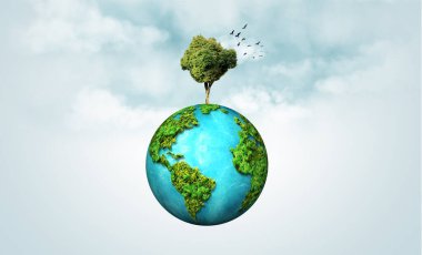 Dünya Çevre Günü 2024 konsepti - arazi restorasyonu, çölleşme ve kuraklık dayanıklılığı, 3 boyutlu ağaç geçmişi. Ekoloji konsepti. Biz # Nesil Yenilemesiyiz