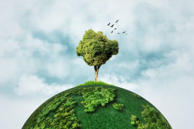 Dünya Çevre Günü 2024 konsepti - arazi restorasyonu, çölleşme ve kuraklık dayanıklılığı, 3 boyutlu ağaç geçmişi. Ekoloji konsepti. Biz # Nesil Yenilemesiyiz