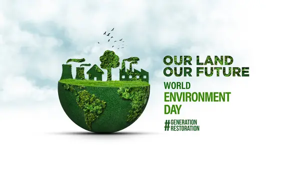 stock image World Environment Day 2024 concept - Land restoration, desertification and drought resilience, 3d tree background. Ecology concept. We are #GenerationRestoration