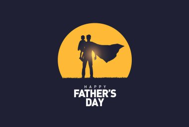 Babalar Günü konsept vektör geçmişiniz kutlu olsun. Baba oğlunu eve bırakıyor. Babalar günün kutlu olsun mesajıyla baba oğul.