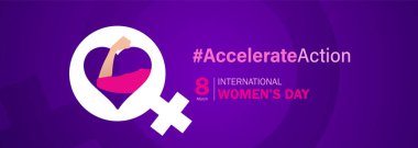 Accelerate action - International women's day concept poster. Woman sign illustration background. 2025 women's day campaign theme - #AccelerateAction clipart