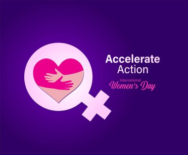 Accelerate action - International women's day concept poster. Woman sign illustration background. 2025 women's day campaign theme - #AccelerateAction clipart