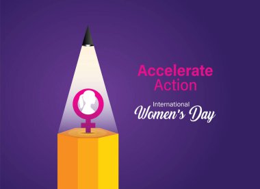 Accelerate action - International women's day concept poster. Woman sign illustration background. 2025 women's day campaign theme - #AccelerateAction clipart