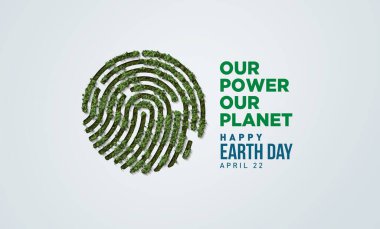 Gücümüz, gezegenimiz. Dünya Günü 2025 3 boyutlu kavram geçmişi. Ekoloji konsepti. 3d dünya haritası çizimi olan tasarım ve beyaz arkaplanda izole edilmiş yapraklar.