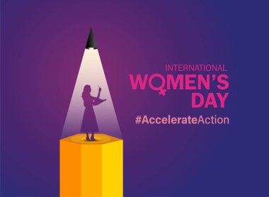 Accelerate action - International women's day concept poster. Woman sign illustration background. 2025 women's day campaign theme - #AccelerateAction clipart