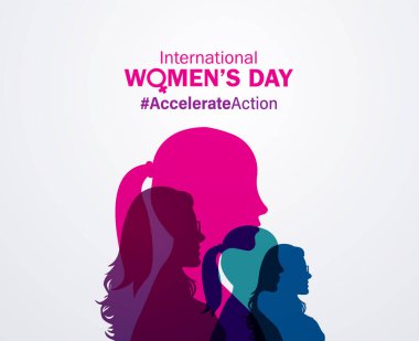 Accelerate action - International women's day concept poster. Woman sign illustration background. 2025 women's day campaign theme - #AccelerateAction clipart