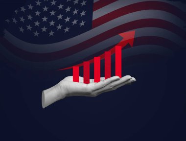 Gümrük ve ABD Ekonomi Konsepti - Amerika Birleşik Devletleri bayrağı arka planı. Tarif ABD diğer ülkelerle ticaret savaşı.