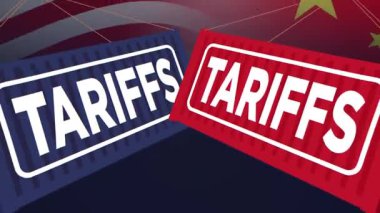 ABD ve Çin gümrük vergileri çatışma konsepti. Çin ve Amerikan ticaret savaşları ya da gümrük vergileri uluslararası ekonomik anlaşmazlık olarak iki kargo konteynırı olarak savaşıyor..