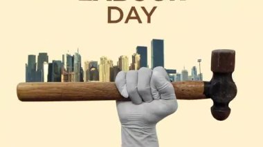 İşçi Bayramı konseptin kutlu olsun. 1 Mayıs - Uluslararası İşçi Bayramı 3D konsepti. İş güvenliği ve tam da işyerinde. Dünya İş Güvenliği ve Sağlık Günü konsepti.