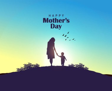 Anneler Günü konsept vektör illüstrasyonunuz kutlu olsun. Anne elinde bir çocuk tutuyor..