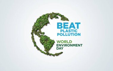 #BeatPlastikKirlilik, Dünya Çevre Günü konsepti 2025 3d ağaç arkaplanı. 