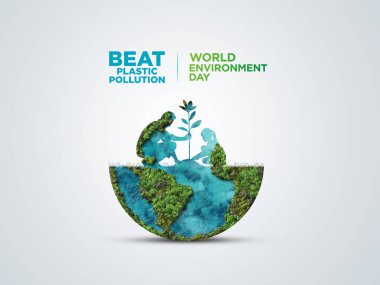 #BeatPlastikKirlilik, Dünya Çevre Günü konsepti 2025 3d ağaç arkaplanı. 