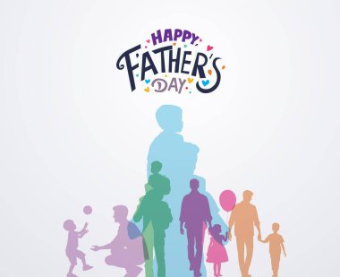 Babalar Günü konsept vektör geçmişiniz kutlu olsun. Babalar günün kutlu olsun mesajı atan baba ve çocuk..