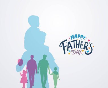 Babalar Günü konsept vektör geçmişiniz kutlu olsun. Babalar günün kutlu olsun mesajı atan baba ve çocuk..