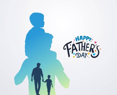 Babalar Günü konsept vektör geçmişiniz kutlu olsun. Babalar günün kutlu olsun mesajı atan baba ve çocuk..
