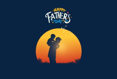 Babalar Günü konsept vektör geçmişiniz kutlu olsun. Babalar günün kutlu olsun mesajı atan baba ve çocuk..