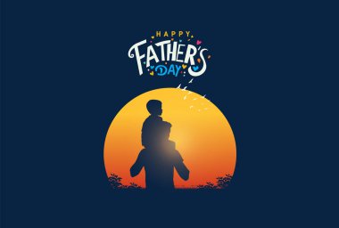Babalar Günü konsept vektör geçmişiniz kutlu olsun. Babalar günün kutlu olsun mesajı atan baba ve çocuk..
