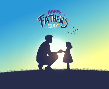 Babalar Günü konsept vektör geçmişiniz kutlu olsun. Babalar günün kutlu olsun mesajı atan baba ve çocuk..