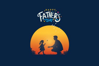 Babalar Günü konsept vektör geçmişiniz kutlu olsun. Babalar günün kutlu olsun mesajı atan baba ve çocuk..