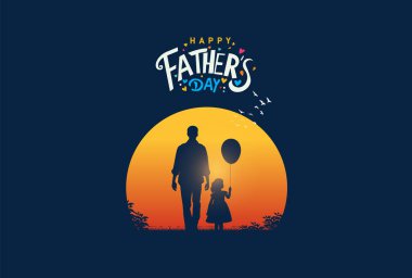 Babalar Günü konsept vektör geçmişiniz kutlu olsun. Babalar günün kutlu olsun mesajı atan baba ve çocuk..