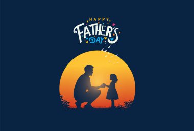 Babalar Günü konsept vektör geçmişiniz kutlu olsun. Babalar günün kutlu olsun mesajı atan baba ve çocuk..