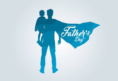 Babalar Günü konsept vektör geçmişiniz kutlu olsun. Babası çocuğu eve bırakıyormuş. Babalar günün kutlu olsun mesajı atan baba ve çocuk..