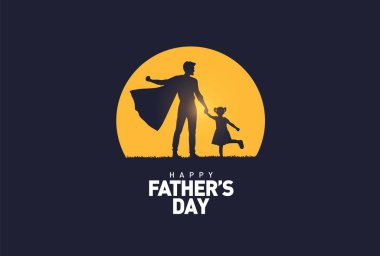 Babalar Günü konsept vektör geçmişiniz kutlu olsun. Babası çocuğu eve bırakıyormuş. Babalar günün kutlu olsun mesajı atan baba ve çocuk..