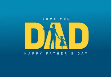 Babalar Günü konsept vektör geçmişiniz kutlu olsun. Babası çocuğu eve bırakıyormuş. Babalar günün kutlu olsun mesajı atan baba ve çocuk..