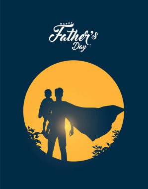 Babalar Günü konsept vektör geçmişiniz kutlu olsun. Babası çocuğu eve bırakıyormuş. Babalar günün kutlu olsun mesajı atan baba ve çocuk..