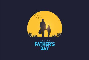Babalar Günü konsept vektör geçmişiniz kutlu olsun. Baba oğlunu eve bırakıyor. Babalar günün kutlu olsun mesajıyla baba oğul.