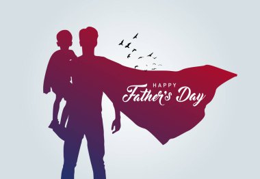 Babalar Günü konsept vektör geçmişiniz kutlu olsun. Baba oğlunu eve bırakıyor. Babalar günün kutlu olsun mesajıyla baba oğul.