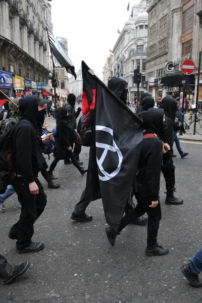 London March Відривна Група Анархістів Марширує Вулицями Британської Столиці Під — стокове фото