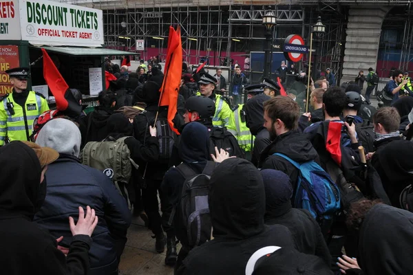 Breakaway Group Protesters Set Smoke Bomb Central London Street Large — Stock Photo, Image