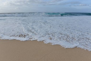 Dalgalar sahile çarpıyor.