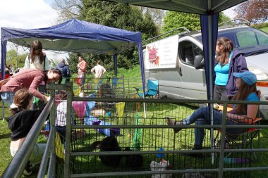 7 Mayıs 2023 'te Warminster, İngiltere' deki bir kasaba parkında bahar eğlencesi. Tarihi Wiltshire kasabası yerel kültür ve şenlikleriyle ünlüdür..