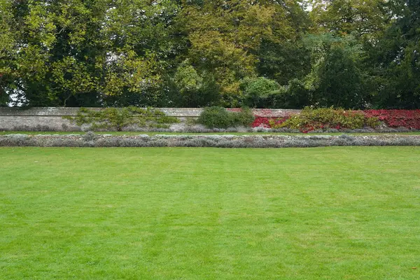 Vista Panorámica Hermoso Jardín Paisajístico Estilo Inglés Con Césped Hierba — Foto de Stock