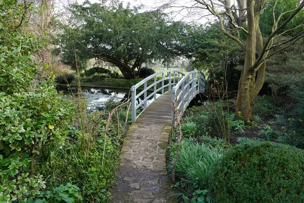 Scenic View Wooden Bridge Beautiful Garden — Stock Photo, Image