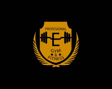 Letter e Logo With barbell template illustration. Fitness Gym logo. fitness vector logo design for gym and fitness.