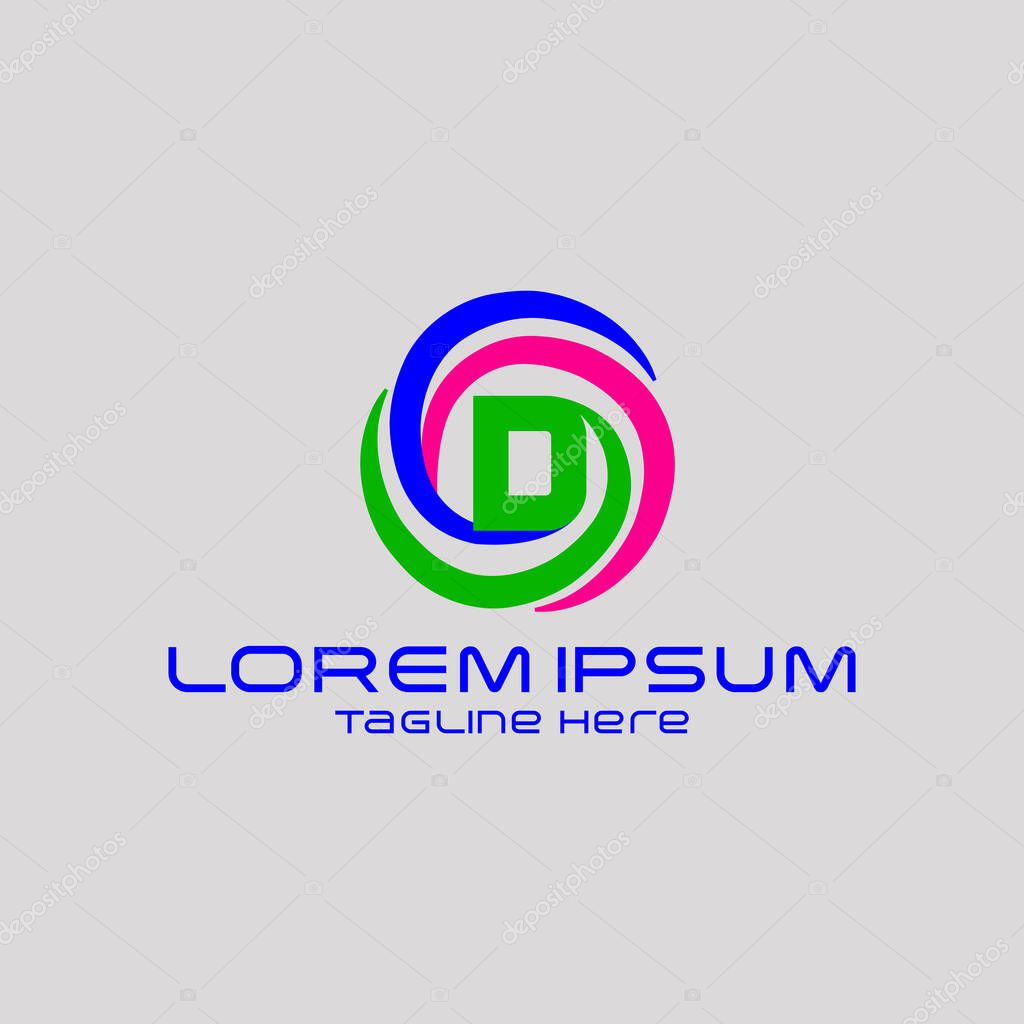 Letter D with round circle logo design vector