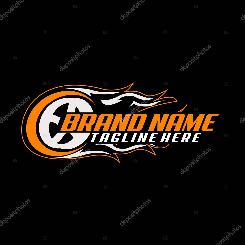 Auto speed wheel flame racing logo design vector